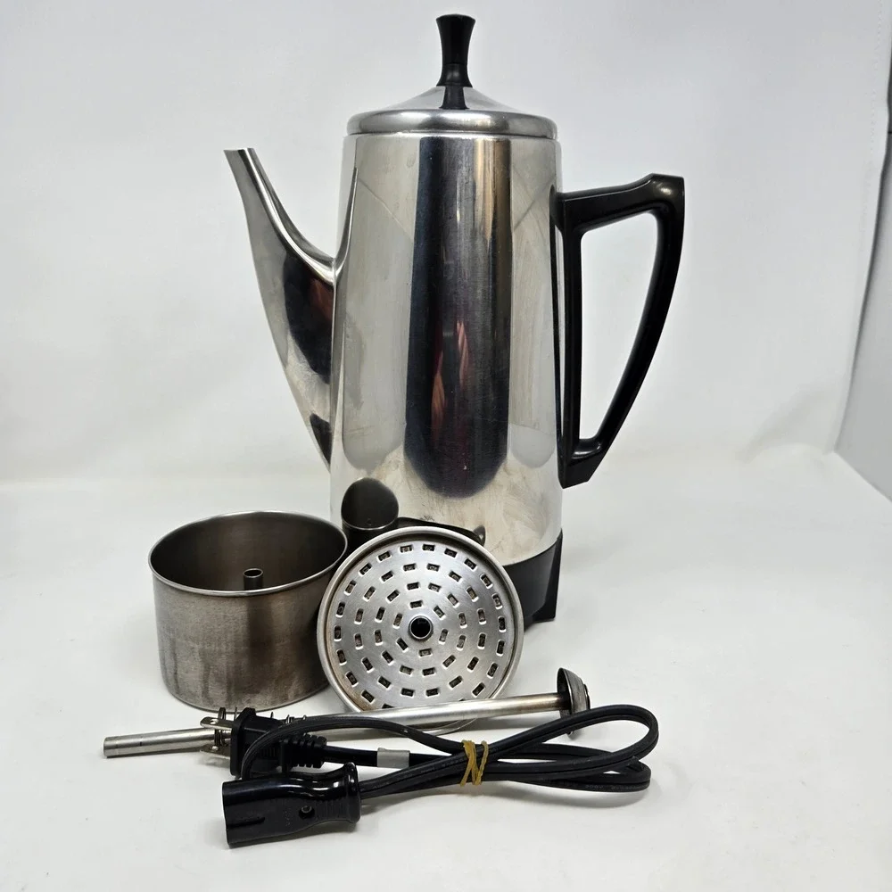 Presto 0281105 Electric‎ Coffee Percolator Stainless Steel Vintage Silver Black